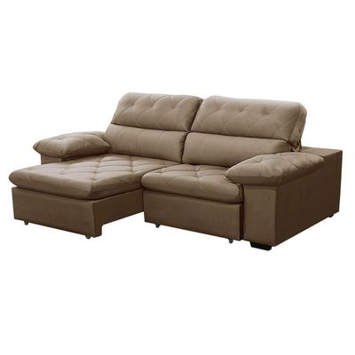 Sofa Retratil Reclinavel 2 Lugares 2,50m Crystal Veludo Capuccino Lansofbr