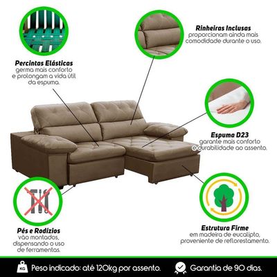 Sofa Retratil Reclinavel 2 Lugares 2,50m Crystal Veludo Capuccino Lansofbr