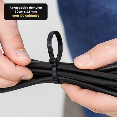 Abraçadeira De Nylon 30cm X 3,6mm Com 100 Unidades - Preta