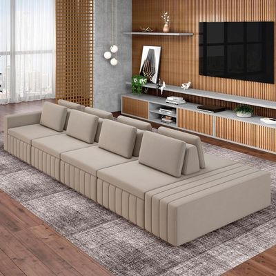 Sofá Ilha E Puff Sala Living 465cm Siesta M22 Veludo Bege - Mpozenato
