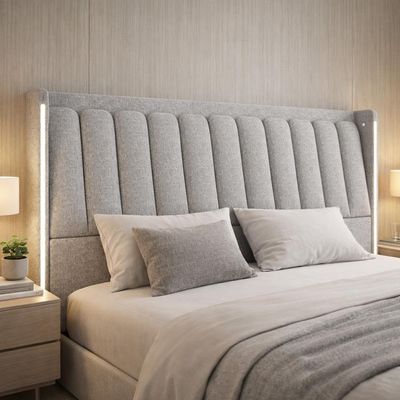 Cabeceira Cama Box Queen Estofada Com Led 160cm Moan P05 Linho Cinza Claro - Lyam Decor