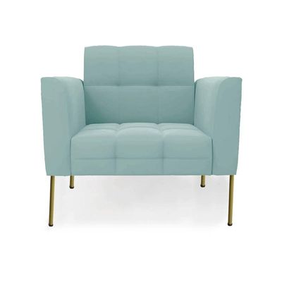 Poltrona Sala Decorativa Elisa Pé De Aço Lateral Dourado Cotelê Ext-veludo D03 - D'rossi Menta
