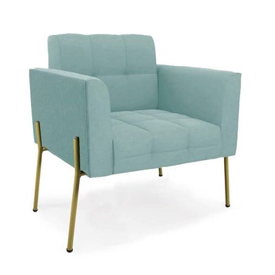 Poltrona Sala Decorativa Elisa Pé De Aço Lateral Dourado Cotelê Ext-veludo D03 - D'rossi Menta