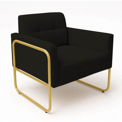 Poltrona Sala Industrial Alta Tubo Dourado Kit 2 Elisa Linho D03 - D'rossi Preto
