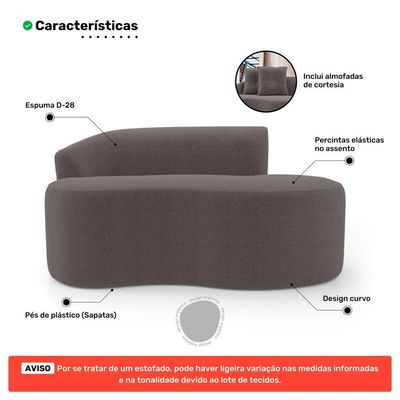 Sofá Orgânico Living Bob 145cm 02 Lugares Com 02 Almofadas Bouclê Cinza Escuro - Desk Design