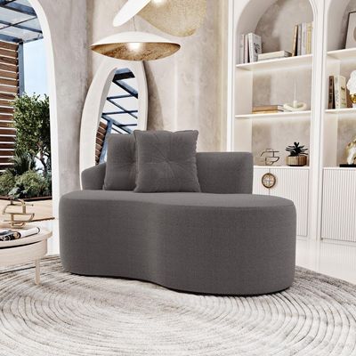 Sofá Orgânico Living Bob 145cm 02 Lugares Com 02 Almofadas Bouclê Cinza Escuro - Desk Design