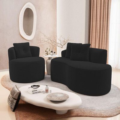 Kit Sofá E Poltrona Orgânica Living Bob Com Almofadas Bouclê Preto - Desk Design