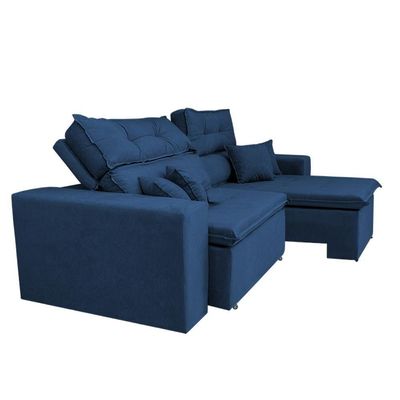 Sofá Cairo 2,02m Retrátil, Reclinável Tecido Suede Azul