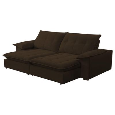 Sofá Retrátil E Reclinável Veludo 2,00m Lisboa - Conforto Premium E Design Elegante | Lansof Cores Marrom