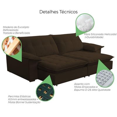 Sofá Retrátil E Reclinável Veludo 2,00m Lisboa - Conforto Premium E Design Elegante | Lansof Cores Marrom