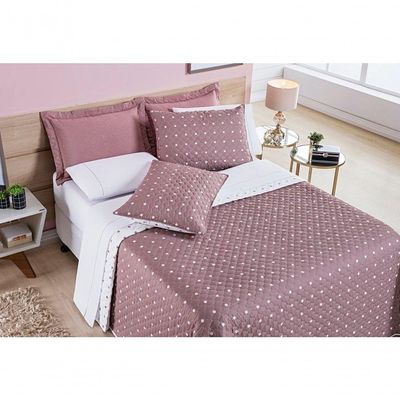 Cobre Leito + Jogo De Cama King + Jogo De Banho Petit Poá 12 Peças 100% Poliéster - Rose