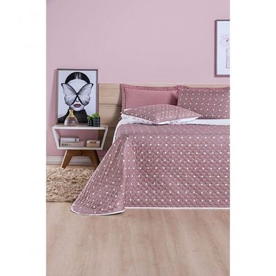 Cobre Leito + Jogo De Cama King + Jogo De Banho Petit Poá 12 Peças 100% Poliéster - Rose