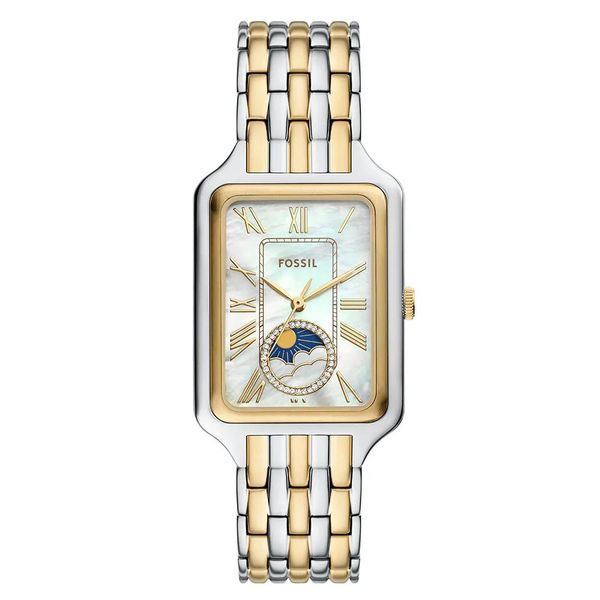 Relógio Fossil Feminino Ref: Es5399/1bn Sol E Lua Retangular Bicolor