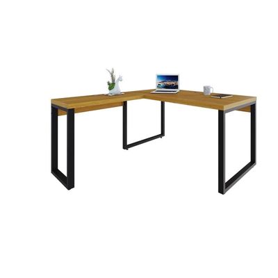 Mesa Em L Diretor 150x160x75cm Yon - Acácia Mel-est.preta Acácia Mel-est.preta