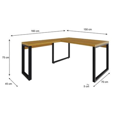 Mesa Em L Diretor 150x160x75cm Yon - Acácia Mel-est.preta Acácia Mel-est.preta