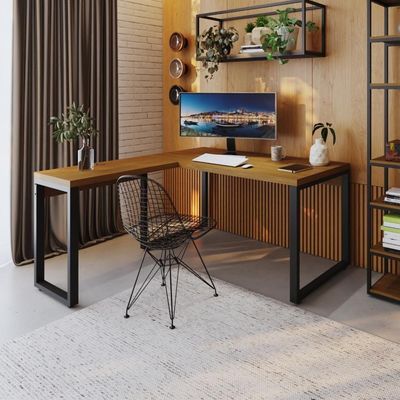 Mesa Em L Diretor 150x160x75cm Yon - Acácia Mel-est.preta Acácia Mel-est.preta