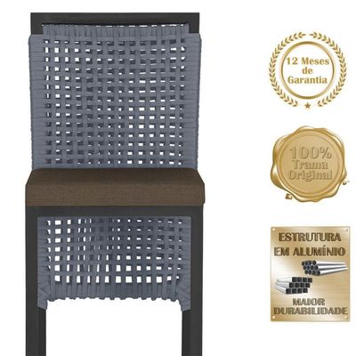 Mesa Bistrô E 4 Banquetas Roma Preta Corda Estofado 9 Trama Prata