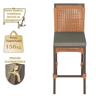 Mesa Bistrô E 4 Banquetas Roma Marrom Corda Estofado 8 Trama Terra Cota