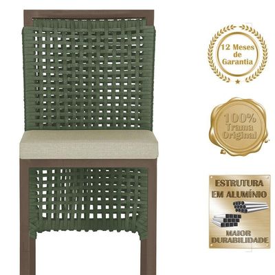 Mesa Bistrô E 4 Banquetas Roma Marrom Corda Estofado 7 Trama Verde