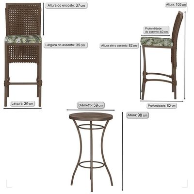 Mesa Bistrô E 4 Banquetas Roma Marrom Corda Estofado 5 Trama Marrom