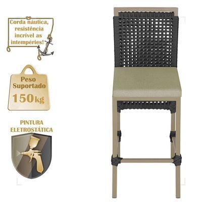 Mesa Bistrô E 4 Banquetas Roma Fendi Corda Estofado 7 Trama Preto