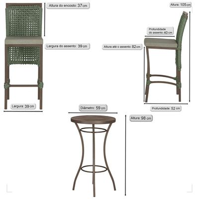 Mesa Bistrô E 2 Banquetas Roma Marrom Corda Estofado 7 Trama Verde
