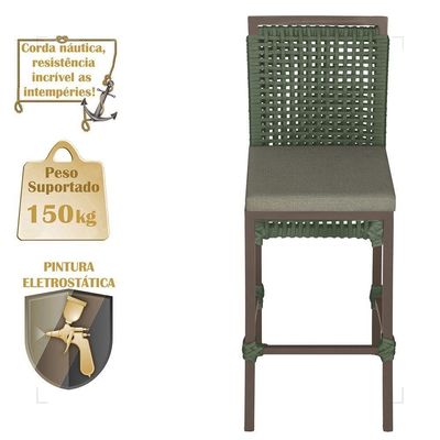 Mesa Bistrô E 2 Banquetas Roma Marrom Corda Estofado 7 Trama Verde