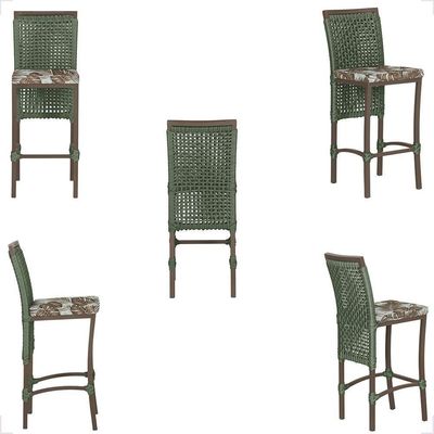 Mesa Bistrô E 2 Banquetas Roma Marrom Corda Estofado Trama Verde