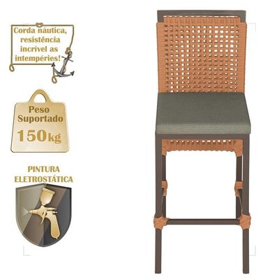 Mesa Bistrô E 2 Banquetas Roma Marrom Corda Estofado 7 Trama Terra Cota