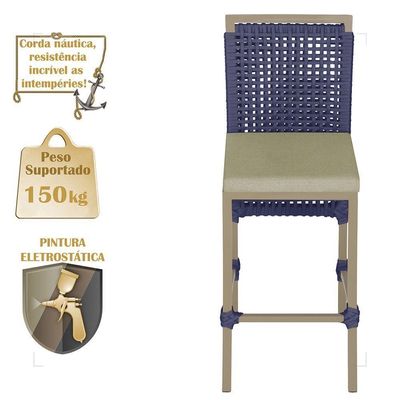 Mesa Bistrô E 2 Banquetas Roma Fendi Corda Estofado 7 Trama Azul