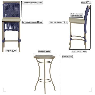 Mesa Bistrô E 2 Banquetas Roma Fendi Corda Estofado 7 Trama Azul