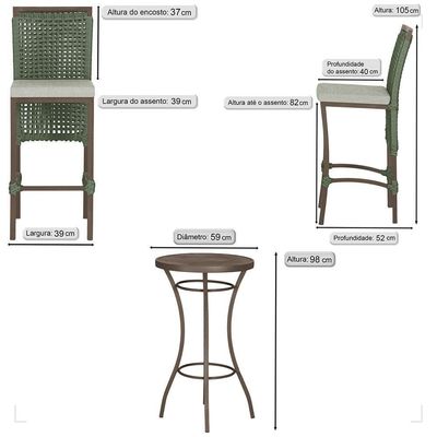 Mesa Bistrô 4 Banquetas Roma Marrom Corda Náutica 3 Trama Verde