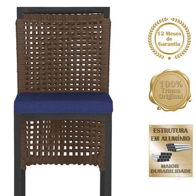 Mesa Bistro E 4 Banquetas Roma Preta Corda Náutica 10 Marrom