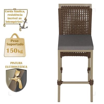 Mesa Bistro E 4 Banquetas Roma Fendi Corda Náutica 11 Marrom