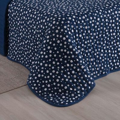 Kit Cobre Leito Colcha Polly Queen 3 Peças Malha 100% Algodão Estampa Bolinhas - Azul Marinho
