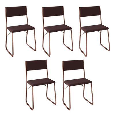 Kit 5 Cadeiras Angra Estofadas Para Mesa Sala De Jantar Cozinha Conforto E Decoração - Cobre-marrom
