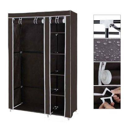 Guarda Roupa Cabideiro Organizador Portatil 4 Prateleiras Compacto Arara Closet Praia Quarto Brecho Marrom