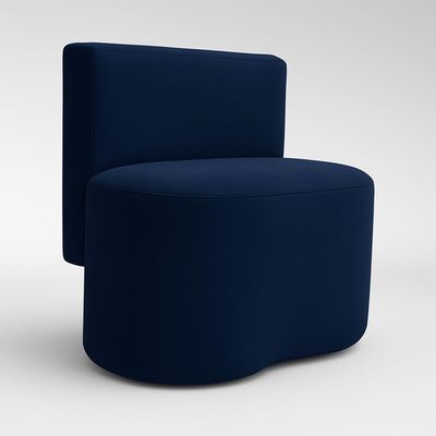Puff Orgânico Feijão Com Encosto Curvo Redondo Sala Resistente Confortável Suede Azul