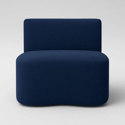 Puff Orgânico Feijão Com Encosto Curvo Redondo Sala Resistente Confortável Suede Azul