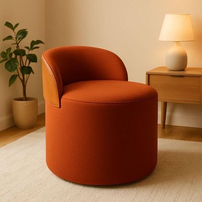 Puff Encosto Corino Redondo Suede Sala Penteadeira Quarto terracota