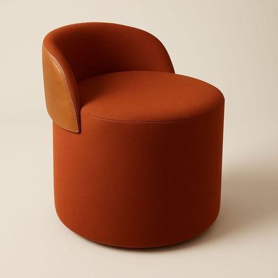 Puff Encosto Corino Redondo Suede Sala Penteadeira Quarto terracota