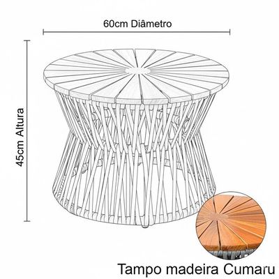Mesa Monza De Corda Náutica Tampo Madeira Em Alumínio Trama Terra Cota