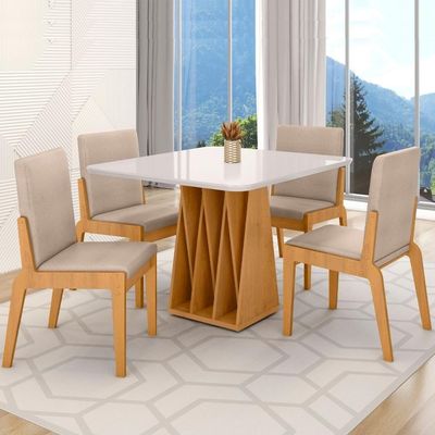 Kit Mesa De Jantar Orquestra Com 4 Cadeira Sinfonia Em Linho Naturale-off White-creme