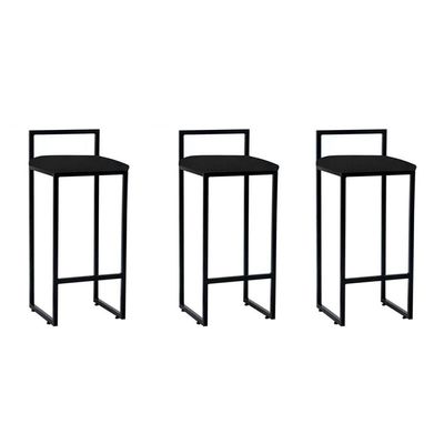 Kit 3 Banquetas Dori Alta Industrial Em Aço Para Bar Cozinha Balcão Assento Suede - Preto-preto