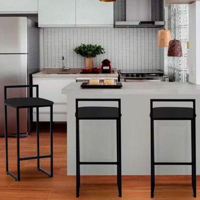 Kit 3 Banquetas Dori Alta Industrial Em Aço Para Bar Cozinha Balcão Assento Suede - Preto-preto