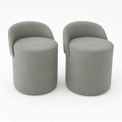 Kit 2 Puff Encosto Suede Redondo Sala Banco Orgânico Quarto cinza