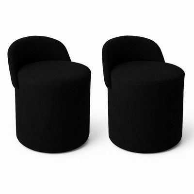 Kit 2 Puff Encosto Suede Redondo Sala Banco Orgânico Quarto preto