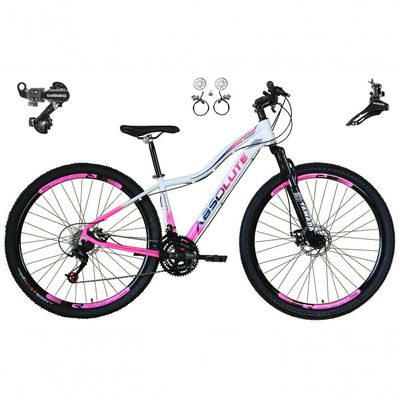 Bicicleta Aro 29 Absolute Hera Feminina 21v Alumínio Câmbios Shimano Freio Hidráulico Branco-Rosa 17