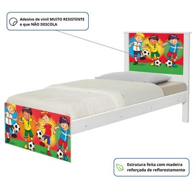 Cama Solteiro Adesivada Futebol Meninos Com Colchão