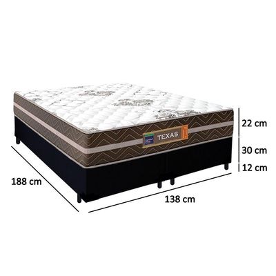 Cama Box Casal Bipartido Suede + Colchão Molas Ensacadas Texas Prime Colchões 138cm - Suporta Até 120kg Por Pessoa